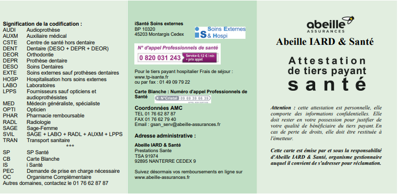 Carte de tiers payant – Abeille Assurances